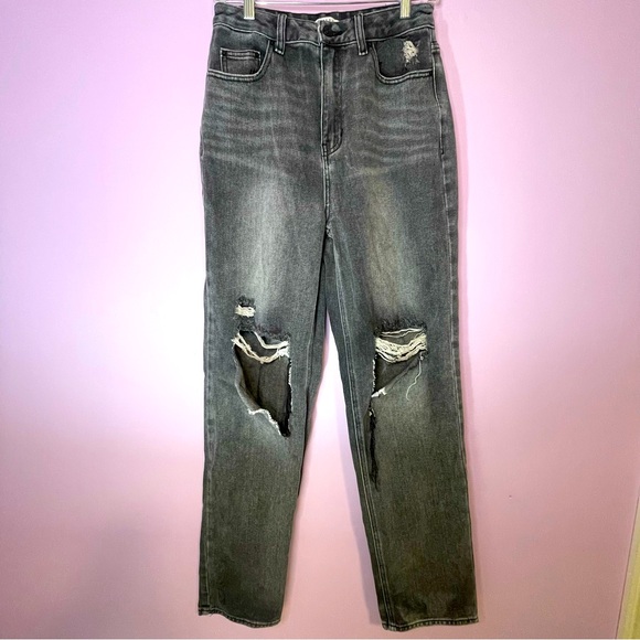 PacSun 90s Boyfriend Black Distressed Denim Straight Leg Jean Pants Size 28 - Picture 4 of 13
